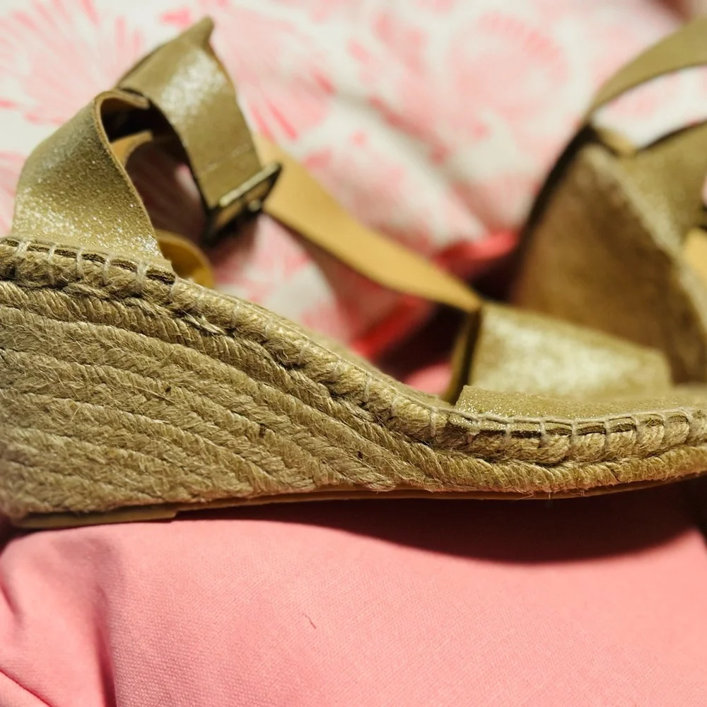 J. Crew Gold Metallic Espadrille Wedge Sandals